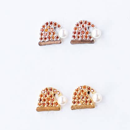 Santa CZ Hat Post Stud Earrings