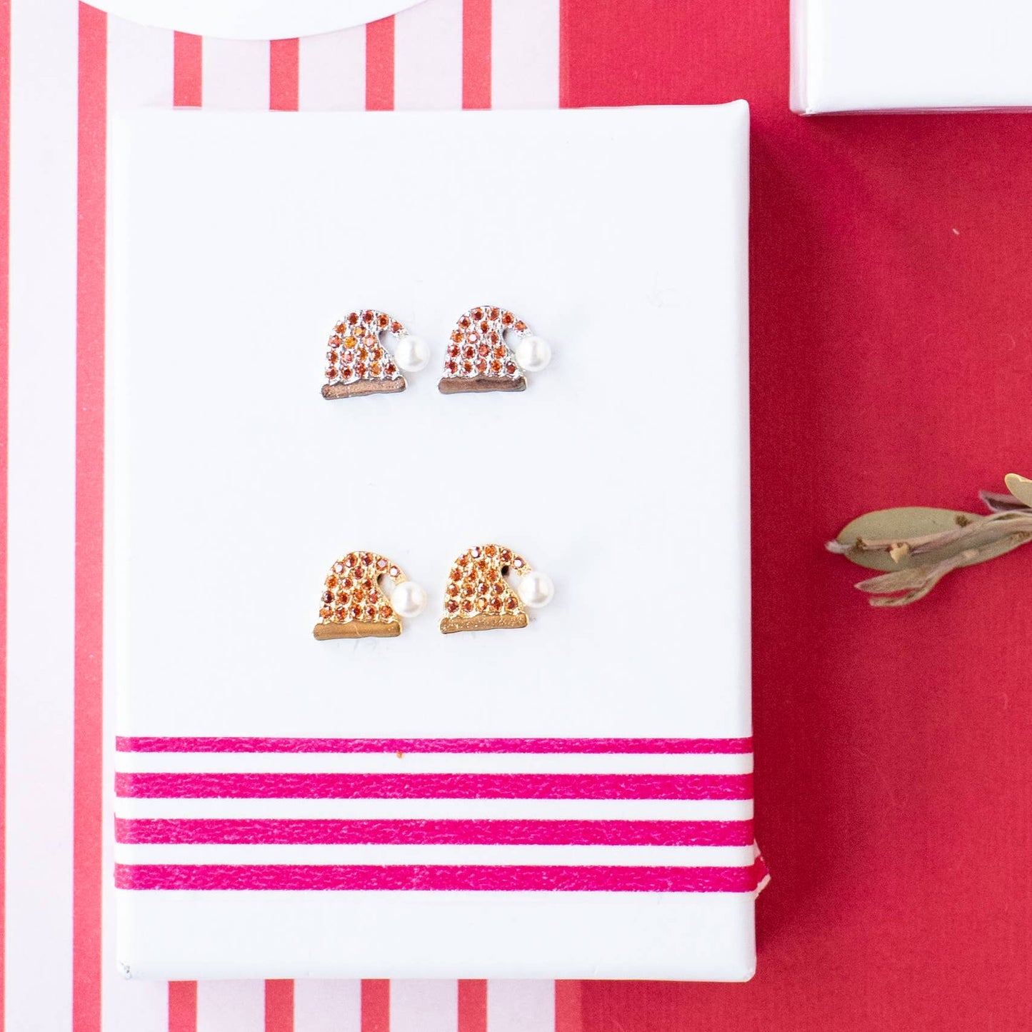 Santa CZ Hat Post Stud Earrings