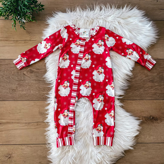 Red Vintage Santa Zipper Romper