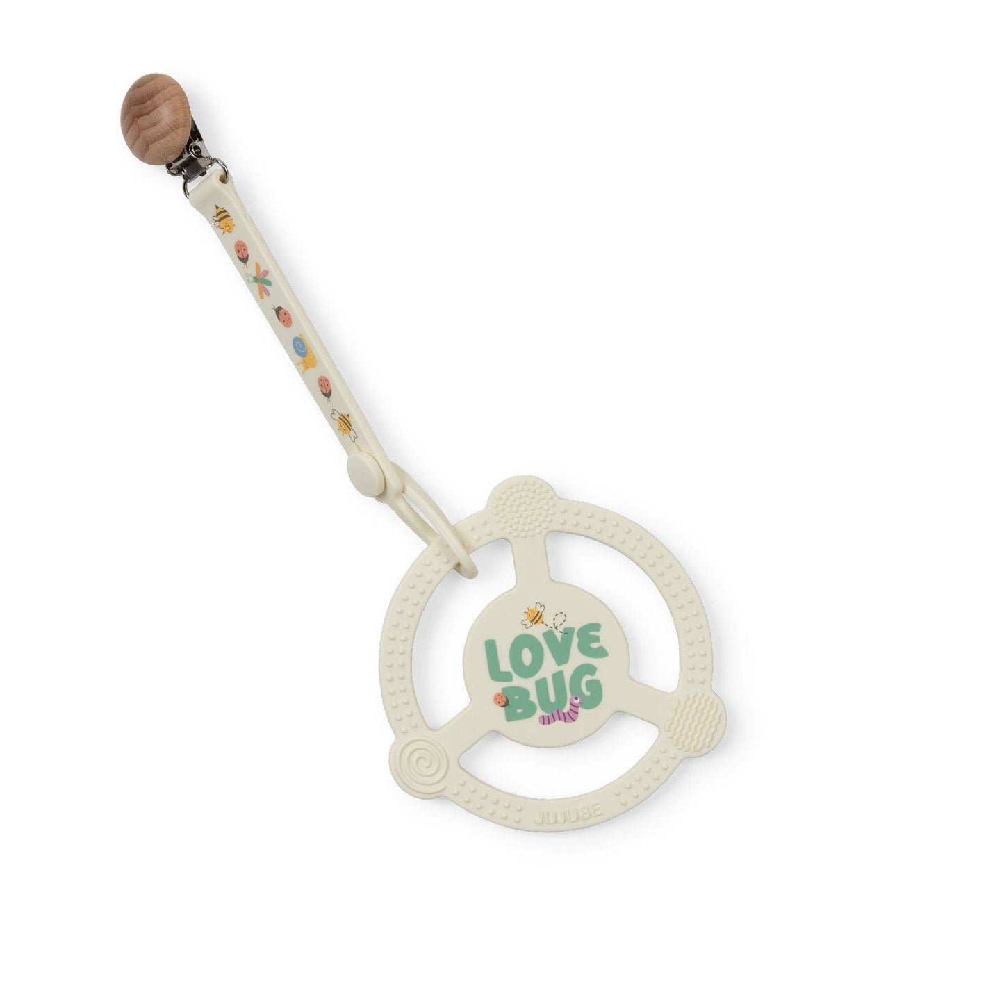 Silicone Teether Ring with Detachable Clip Love Bug