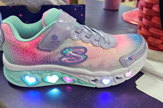 Skechers S Lights Retro Hearts Lavender/Multi Size 4 Big Kids