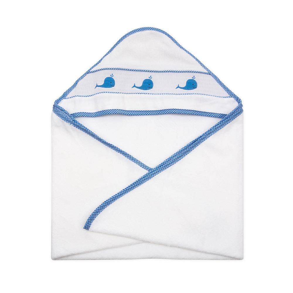 Blue Whale Smocked Hooded Towel