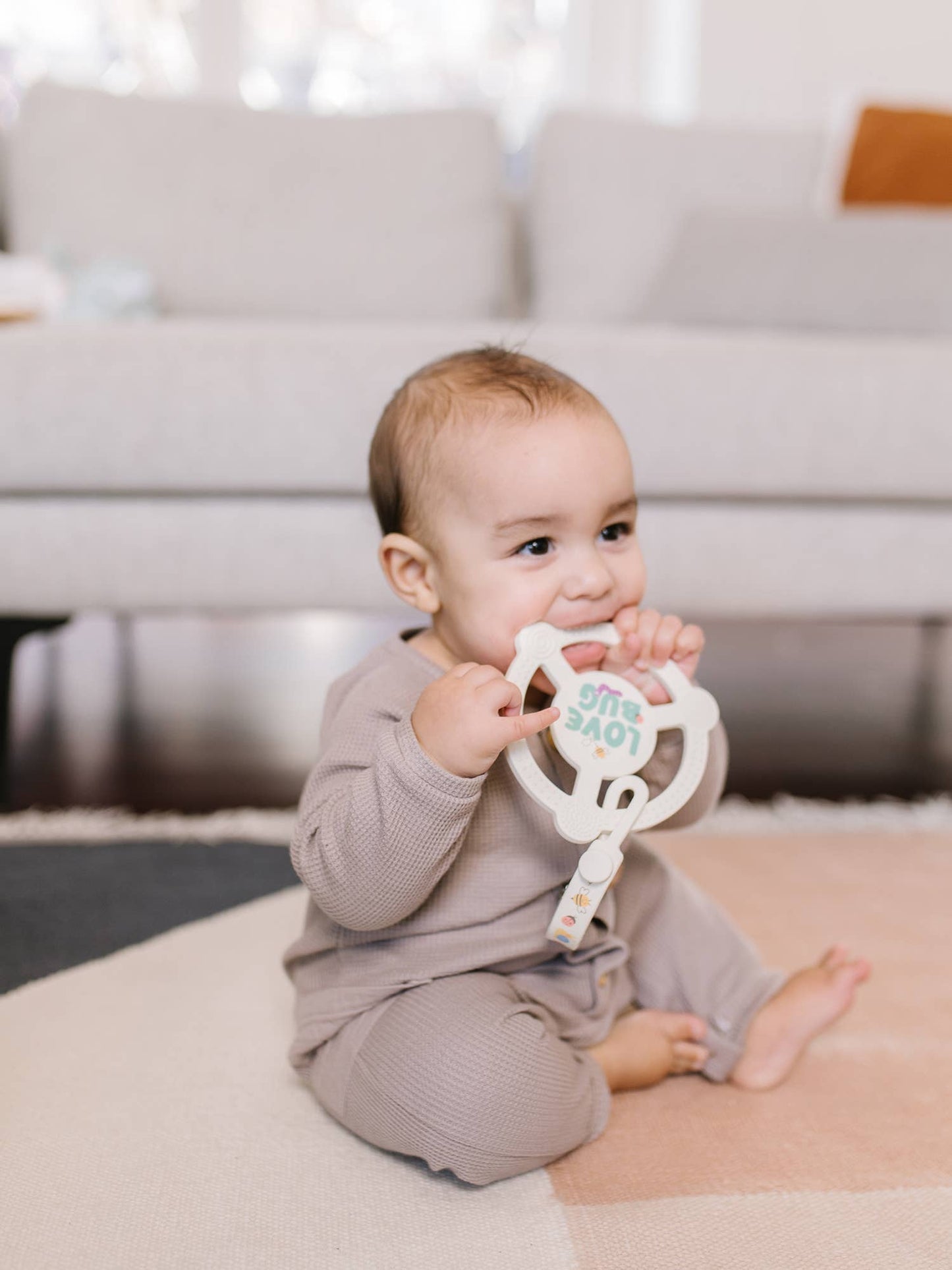 Silicone Teether Ring with Detachable Clip Love Bug