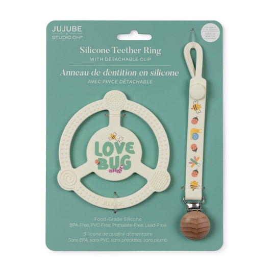 Silicone Teether Ring with Detachable Clip Love Bug