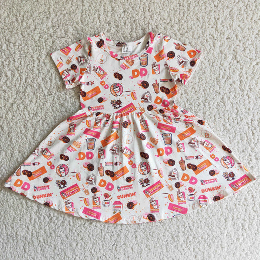 Donut print short sleeve girls twirl dresses