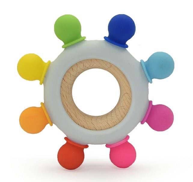 Bright Rainbow Silicone/ Wood Teether