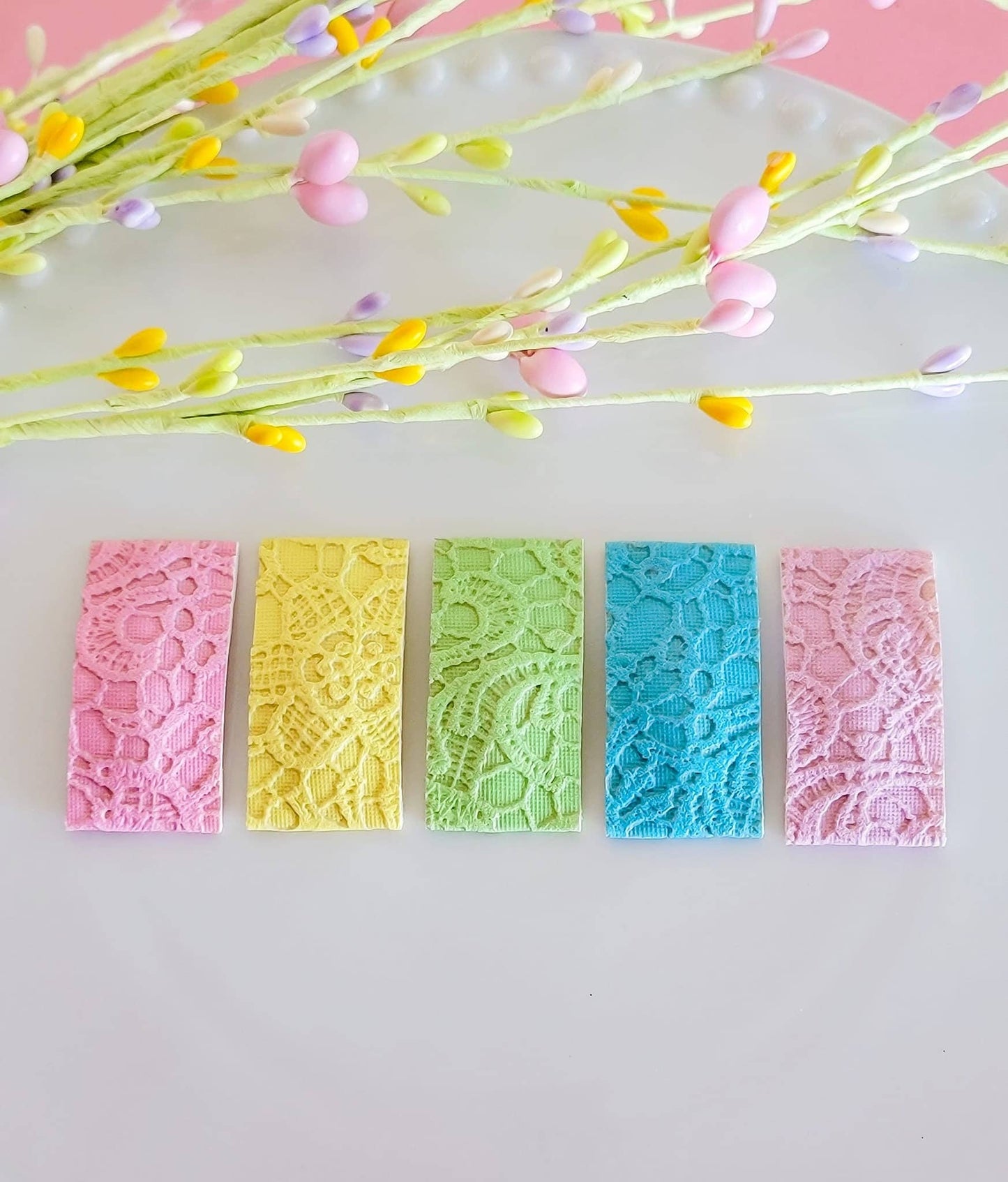 Spring Floral Embossed Lace 2" Rectangle Snap Clip 5pk