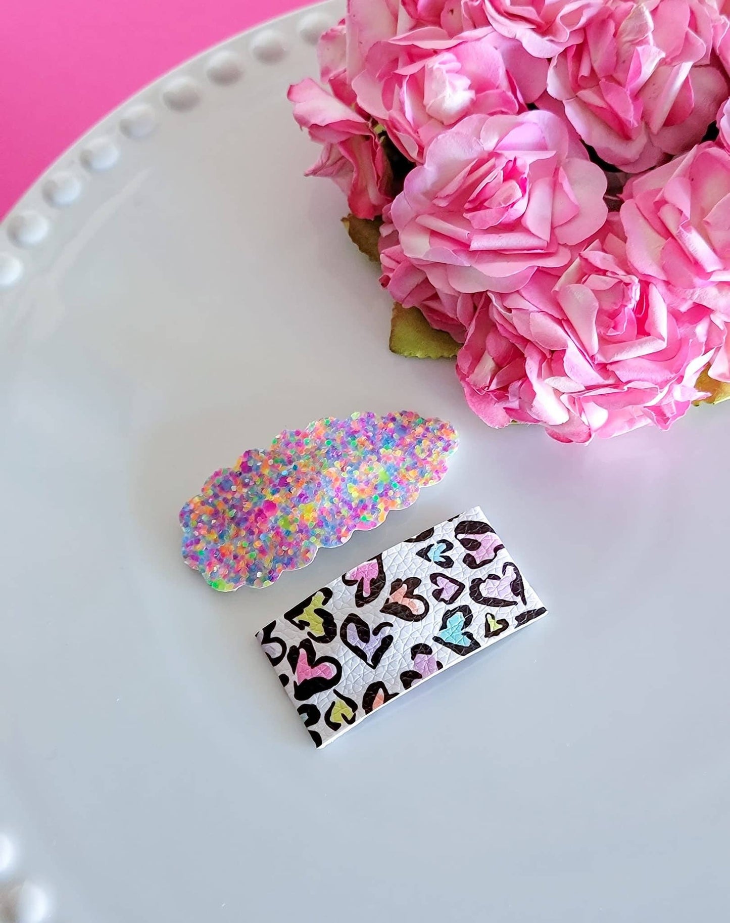 Snap Clip Mix Set-Pastel Leopard Hearts