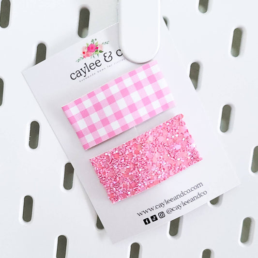 Pink Gingham Snap Clip Set