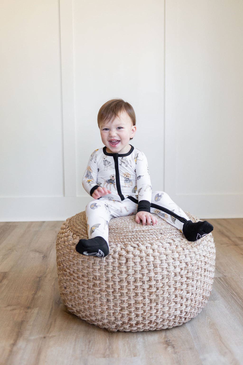 Black & Gold Puppy Football Zipper Onesie