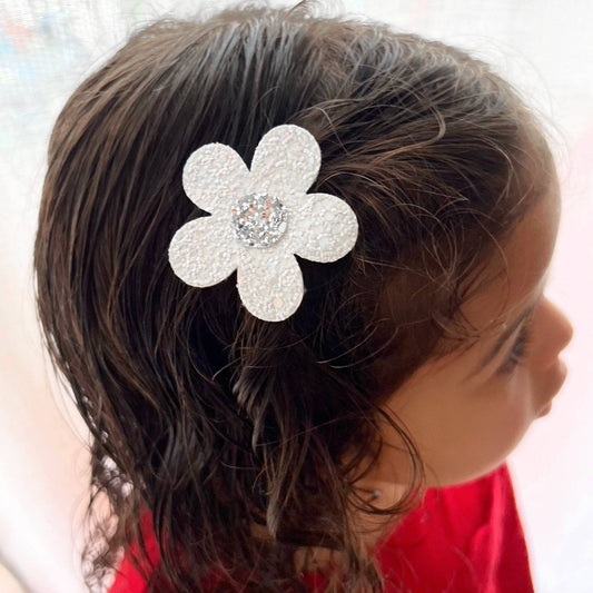 White Daisy With Silver Center Nylon Headband