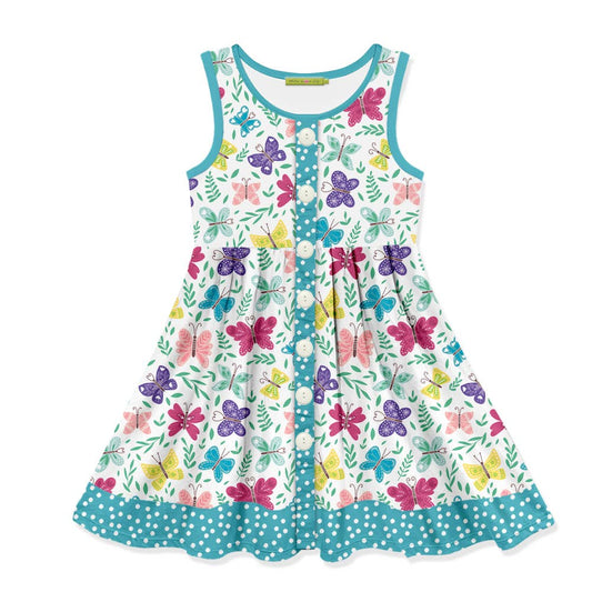 Turquoise Bonnie Butterfly Sleeveless Button-Front Dress