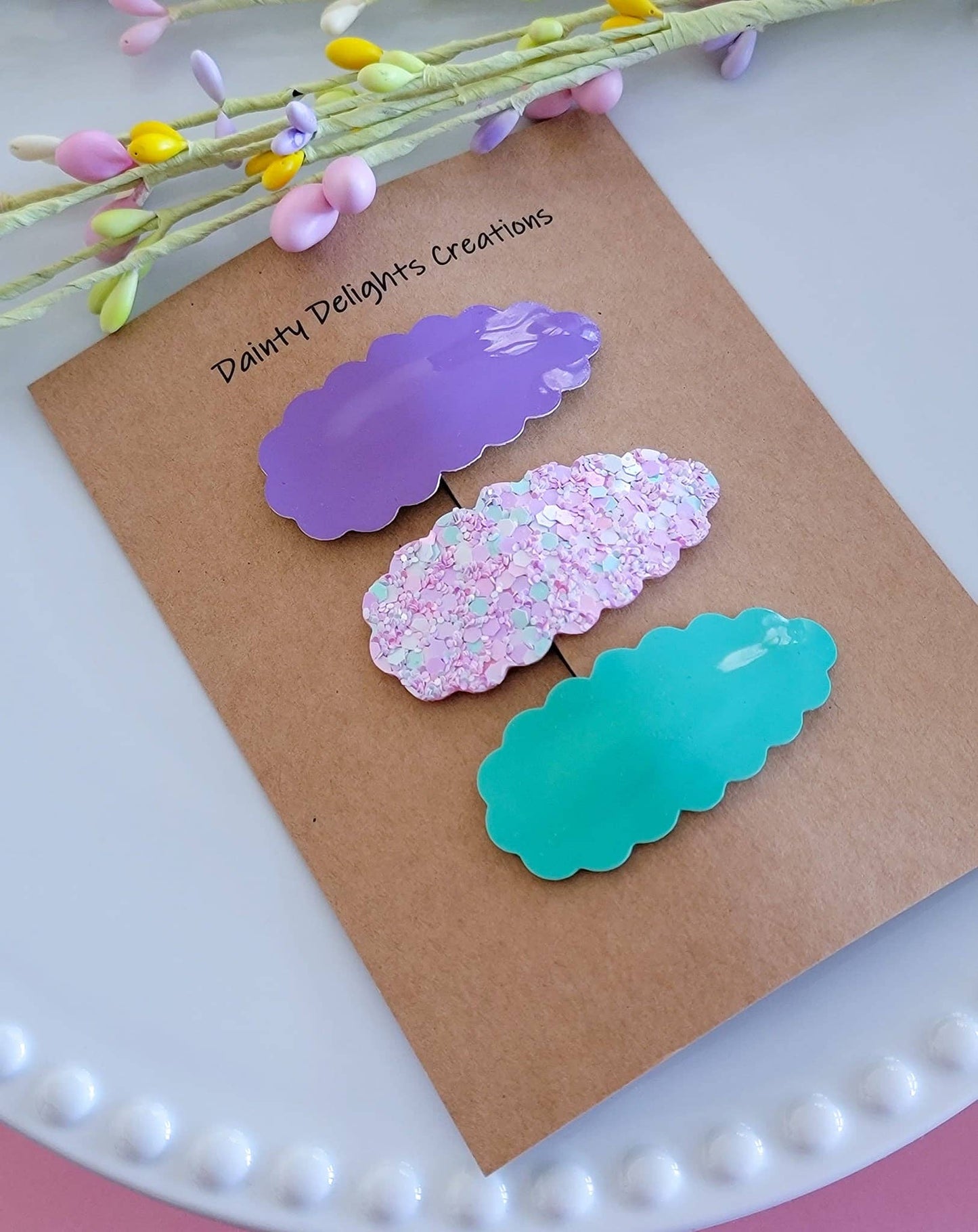 Spring Blossom 3 pk 2.5" Scallop Oval Snap Clip