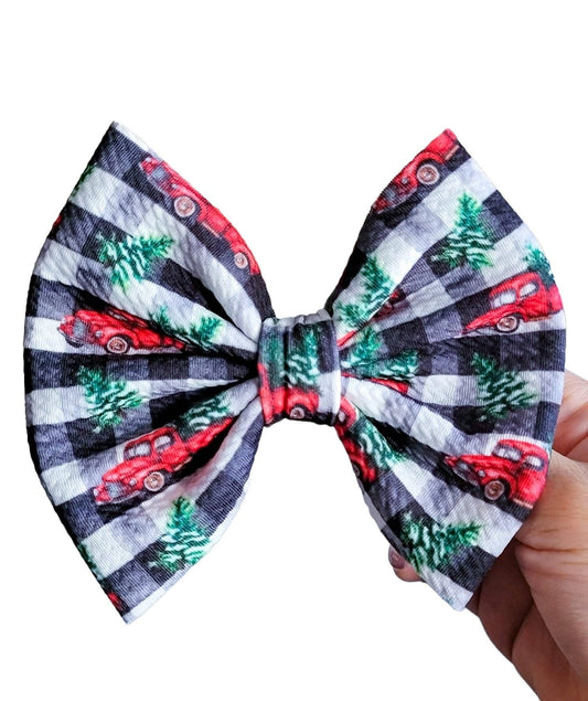 Savannah Bow-Christmas Trucks and Trees/White Buffalo Plaid