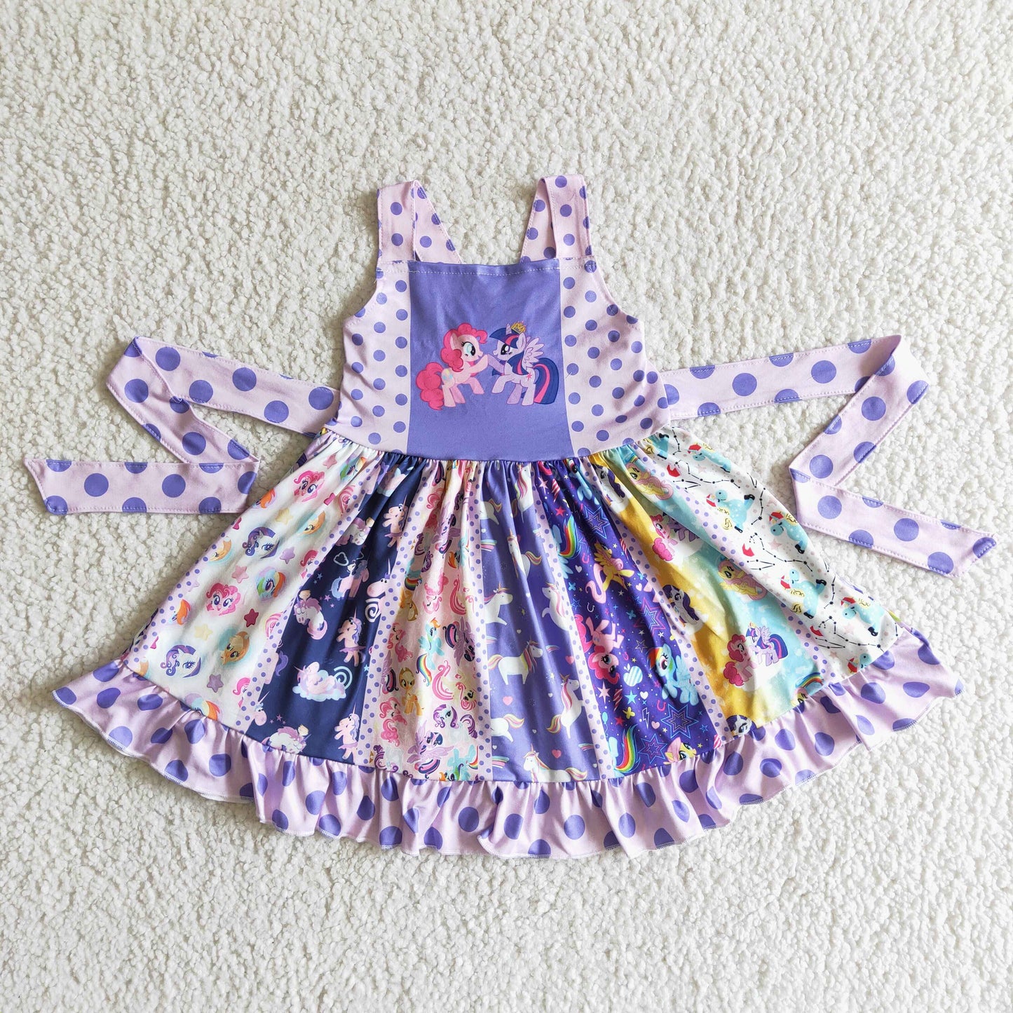 Girl purple polka dots panel twirl dresses