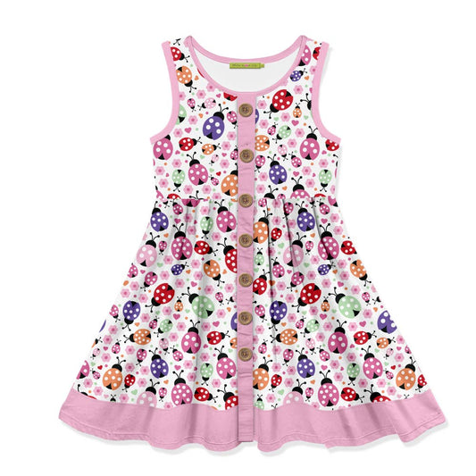 Pink Ladybug Spots Sleeveless Button-Front Dress