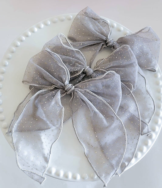 Silver Sparkle Ava Tulle Bow