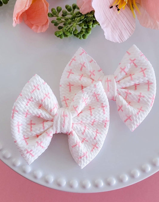 Savannah Bow PIGGIES Set-Pink Crosses