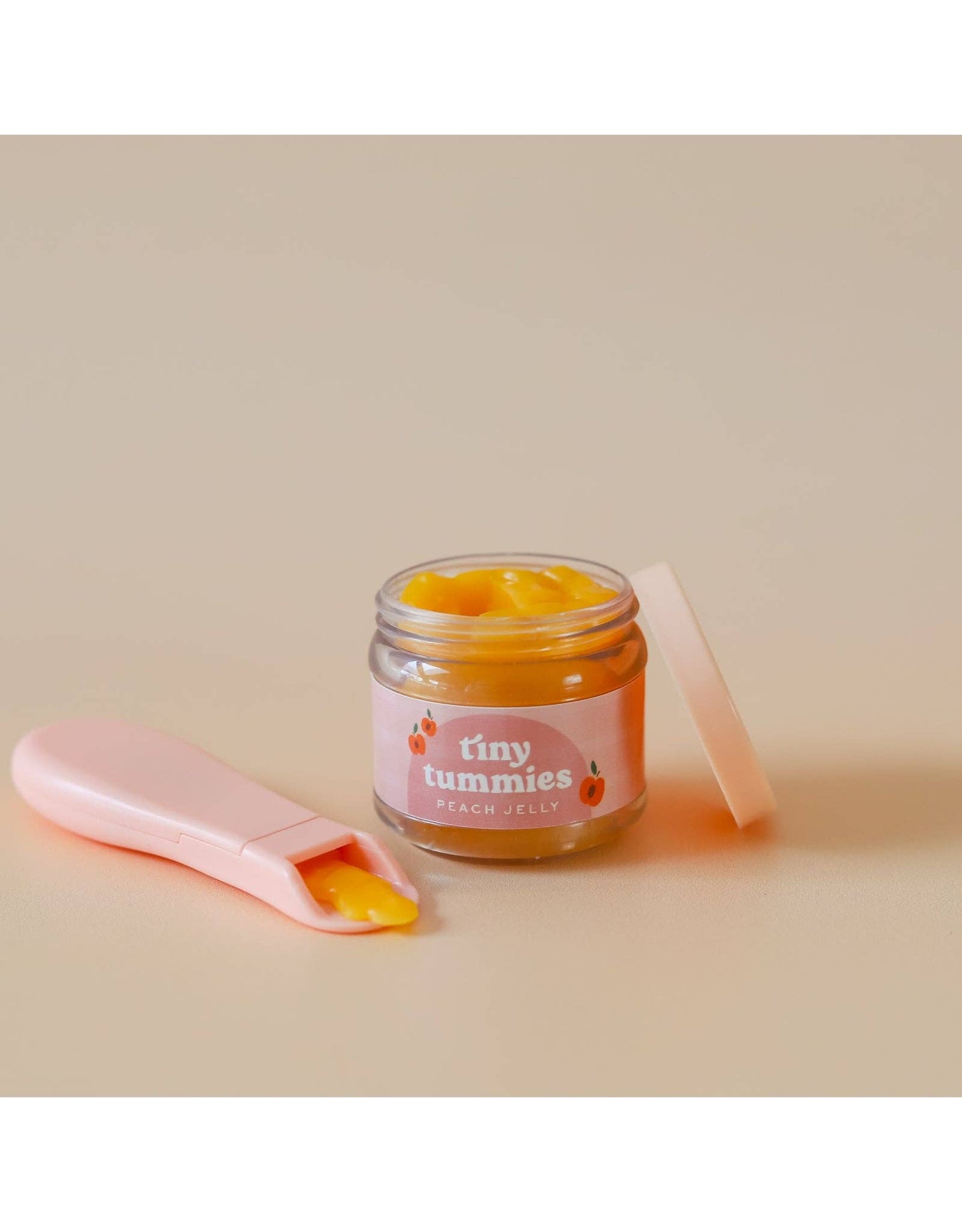 Peach jelly pretend food - Jar and spoon