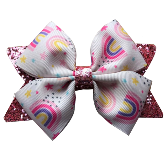 Pink Glitter Rainbows Hair Bow