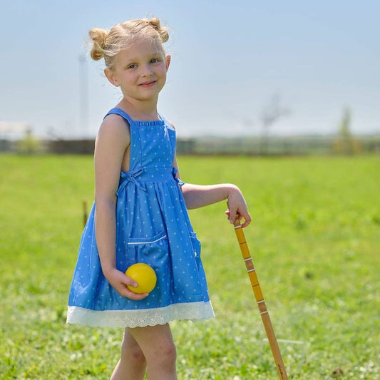 Summer Lace Pinafore Dress for Girls - French Blue