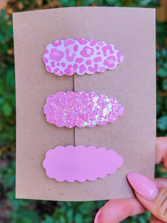 Pink Leopard 2.5" Scallop Snap Clip 3pak