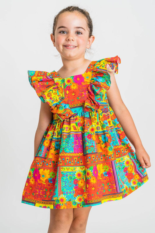 ESTER DRESS - Spring Summer 23 - RED YELLOW Girl: 2 YEARS