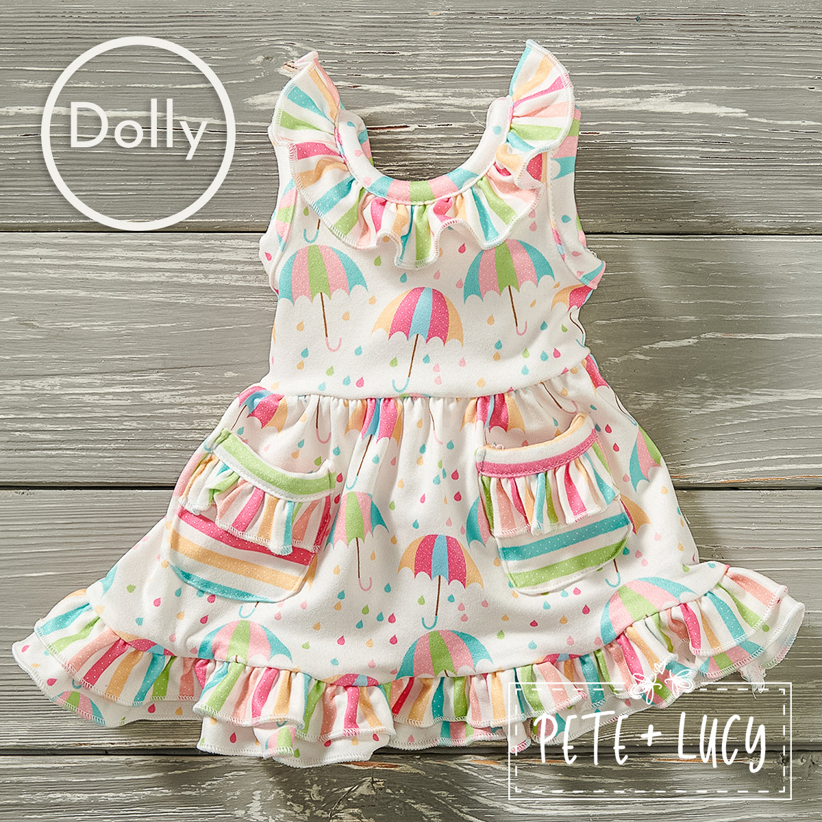 Rainbow Rain Doll Dress - Pete + Lucy