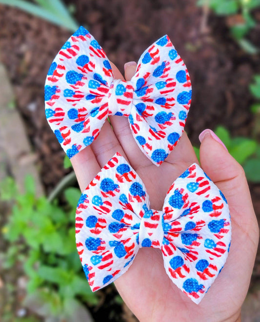 Savannah Bow PIGGIES Set-Patriotic Watercolor Hearts