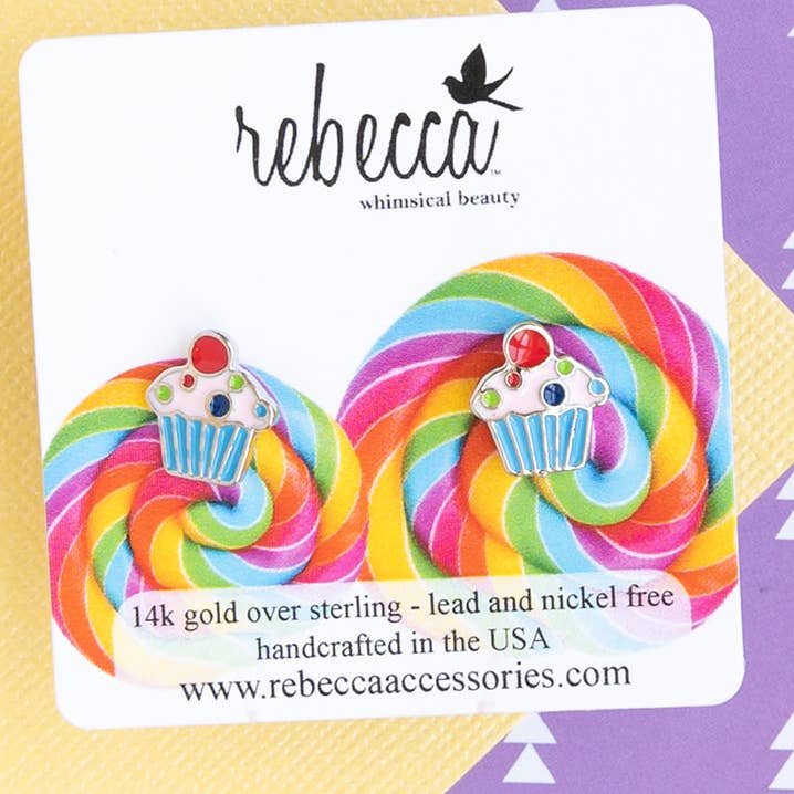 Cupcake Post Stud Earring Food Enamel Children's Jewelry