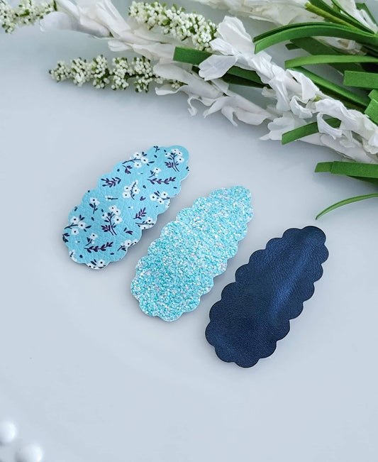 Scallop Oval Snap Clip 3pak-Tiny Blue Floral