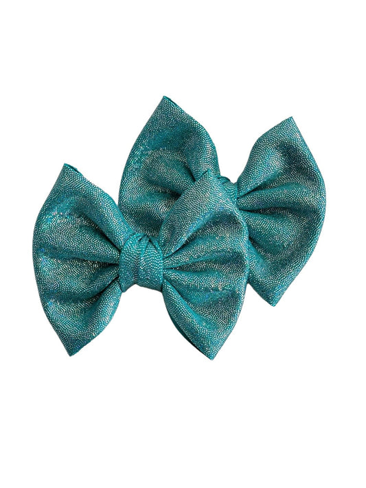 Savannah Bow PIGGIES Set-Holographic Silver and Teal