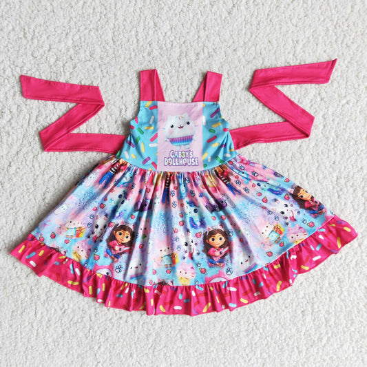 Sleeveless belt cut print baby girls twirl summer dresses