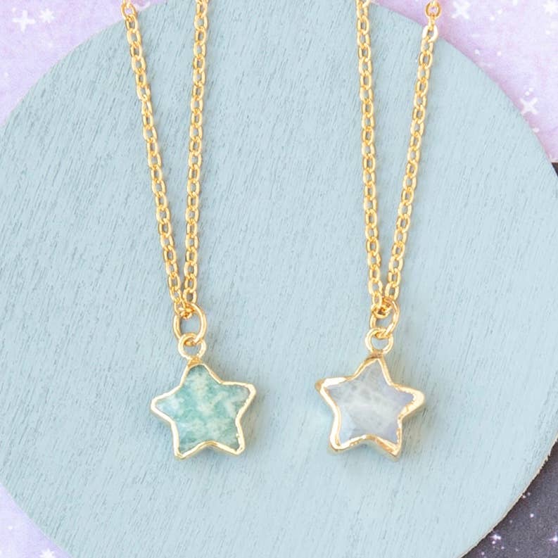 Amazonite Blue Gemstone Star Charm Necklace Celestial Space